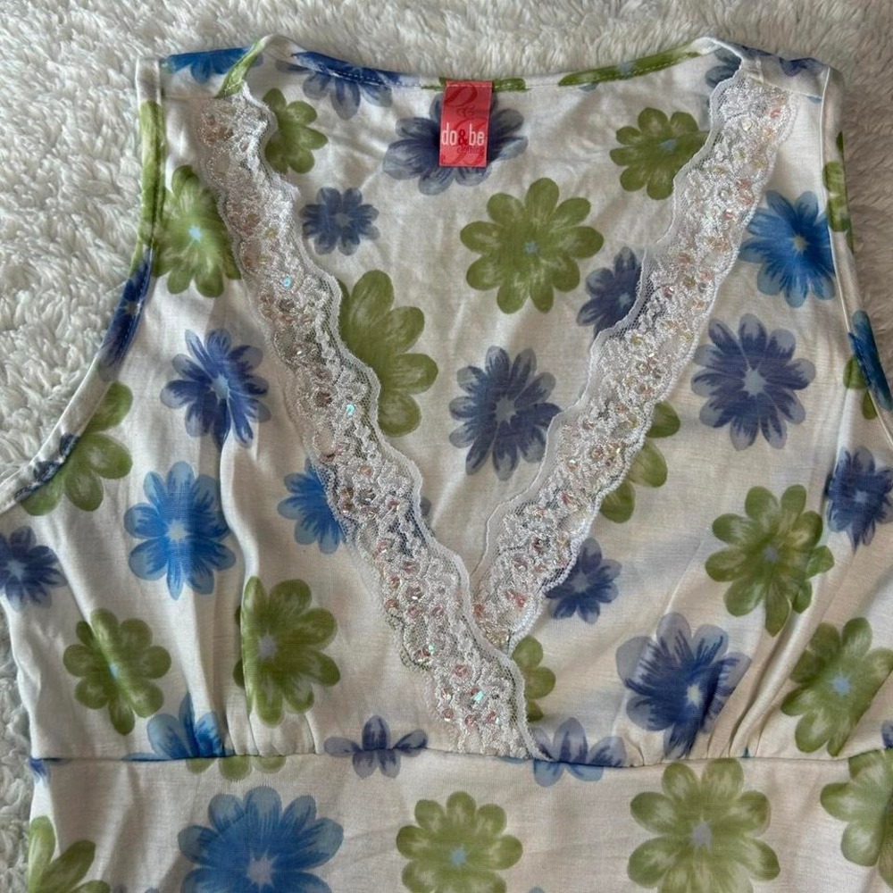 Y2K sequin beaded lace trim sleeveless floral top Womens size M fits S - Picture 4 of 6